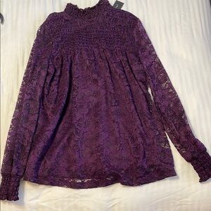 Elegant Lace Long Sleeve Top - Burgundy